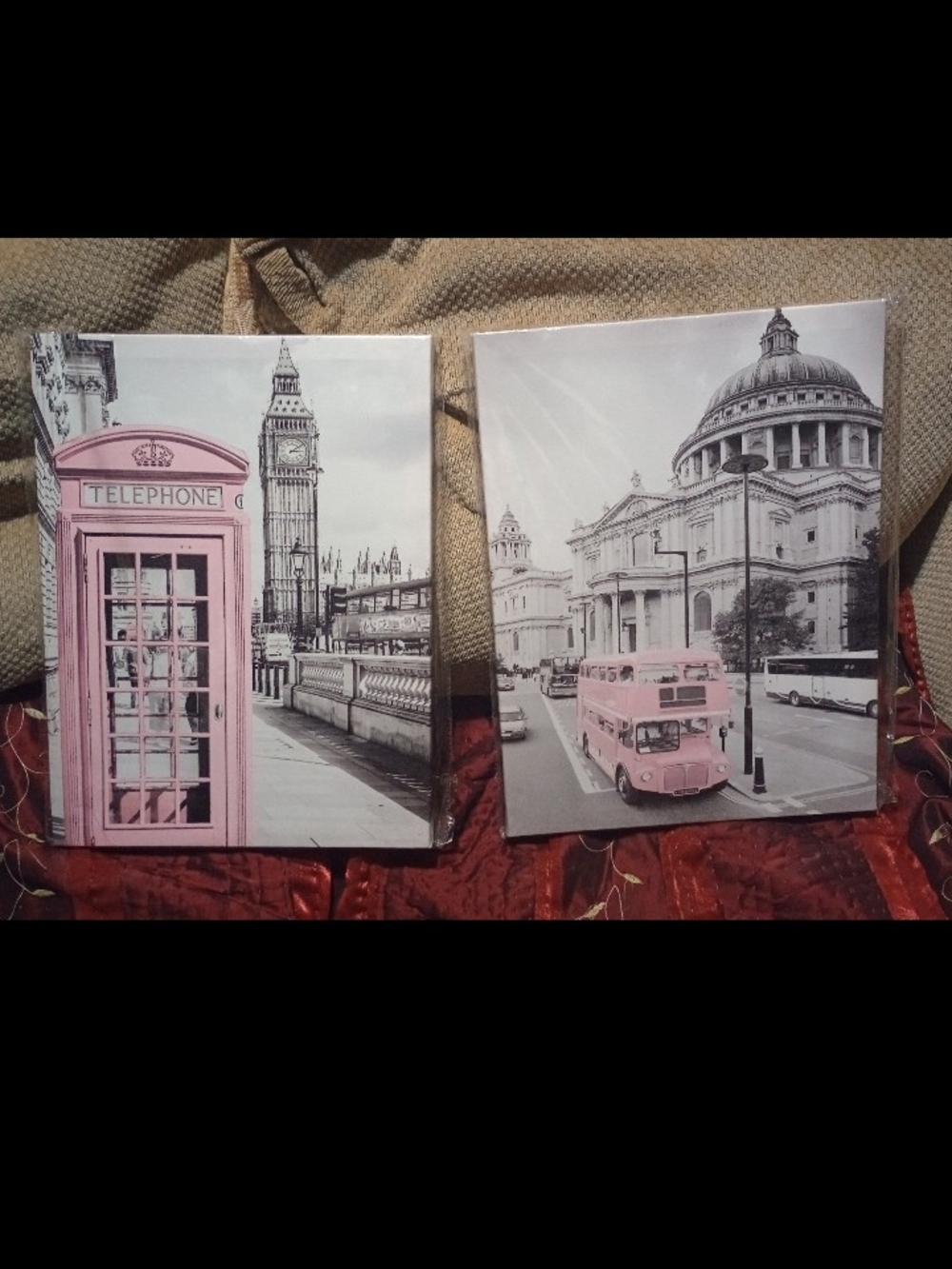Pink London Landmark Canvas Wall Art Set - Home Office Decor